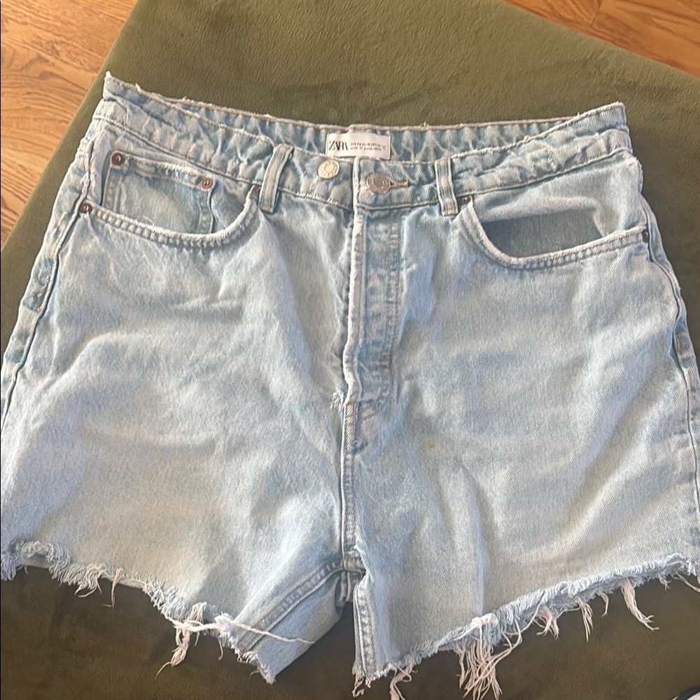 Zara Sky Blue Distressed Jean Shorts